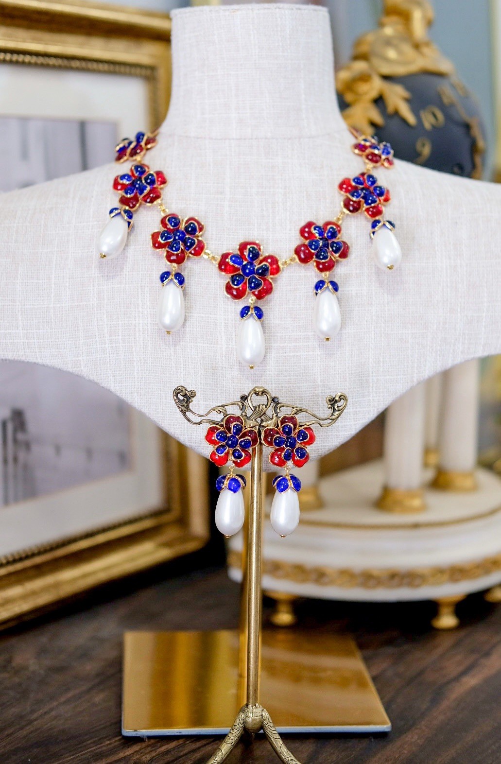 GRIPOIX Paris For LEVINGA 18k Gold Plated Ruby/Sapphire Poured Glass Set
