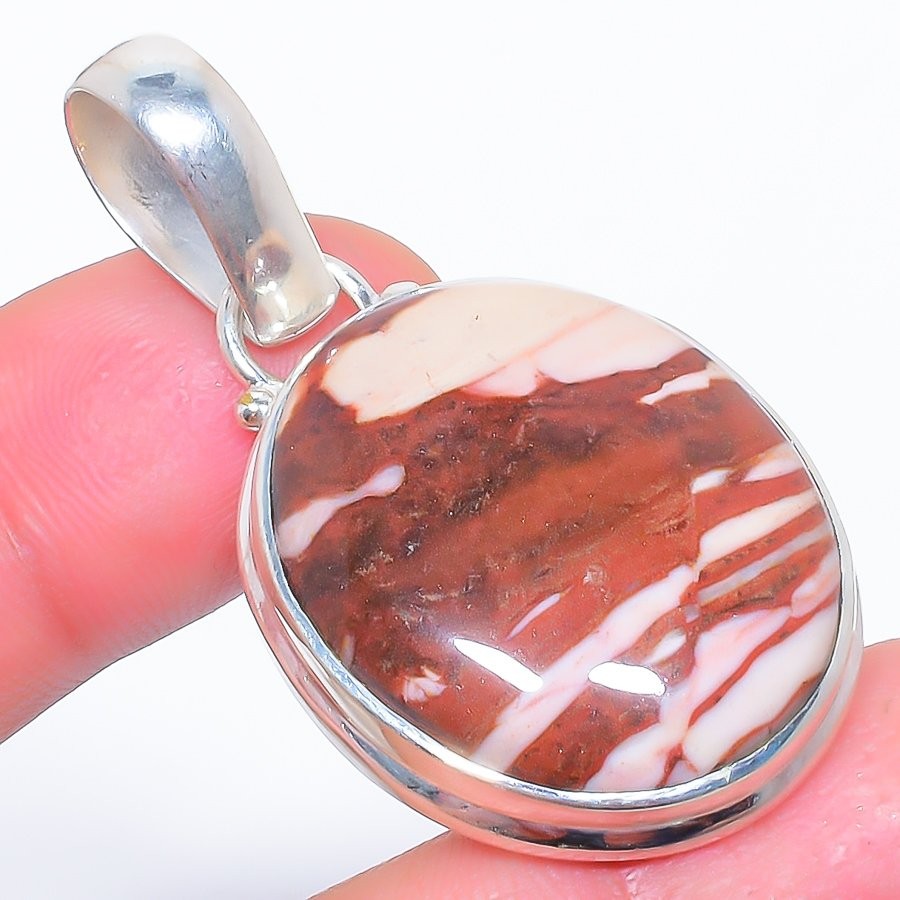 Natural Cappuccino Jasper Gemstone 925 Silver Plated Jewelry Pendant 1.8″ T861