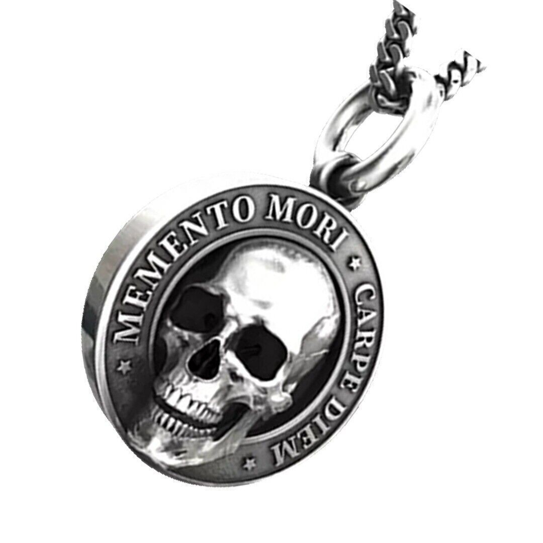 Memento Mori Skull Silver Skull Necklace Stainless Steel Chain Pendant Retro~