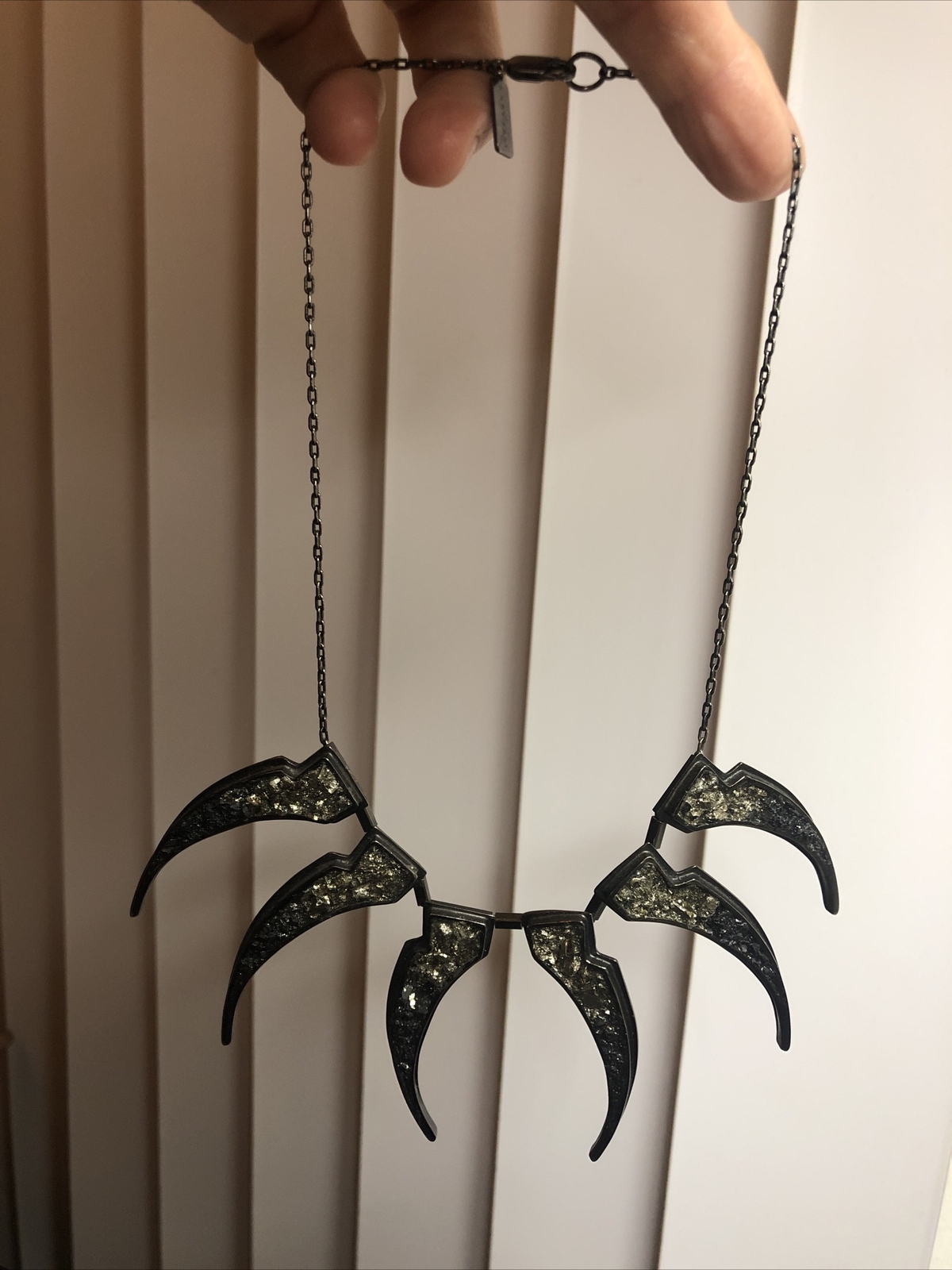 LADY GREY Sterling 925 Lobster Clasp Black Druzy Stone Claw Collar Necklace 16″