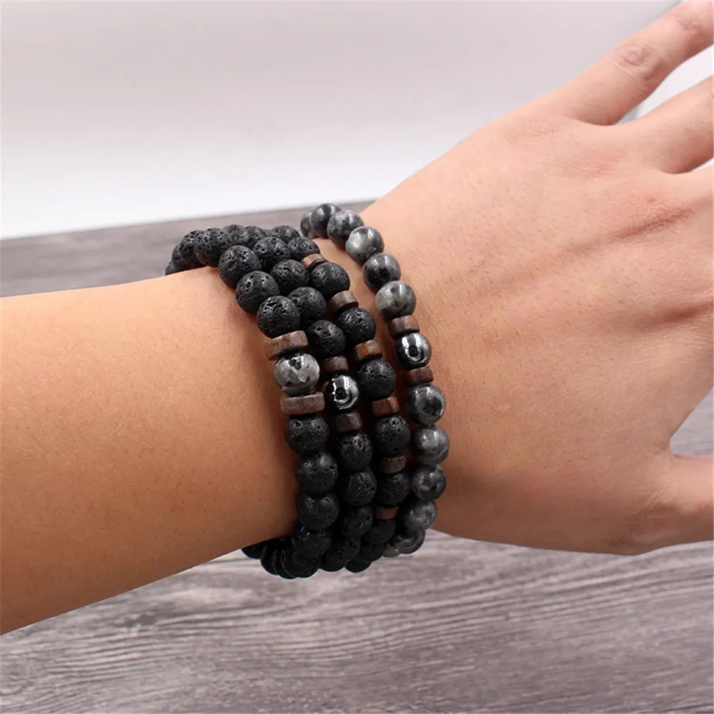 1pc Volcanic Lava Stone Bracelet: Buddha Beads Wooden NEW Energy Wrist C – NEW