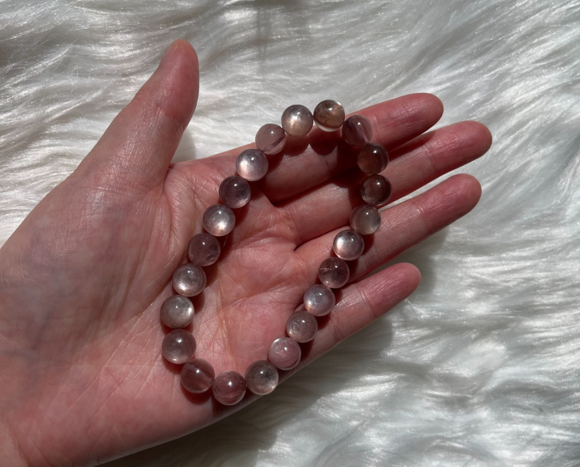 Rare Flashy Cherry Blossom Pink Lepidolite High Quality Beaded Bracelet 8.6MM