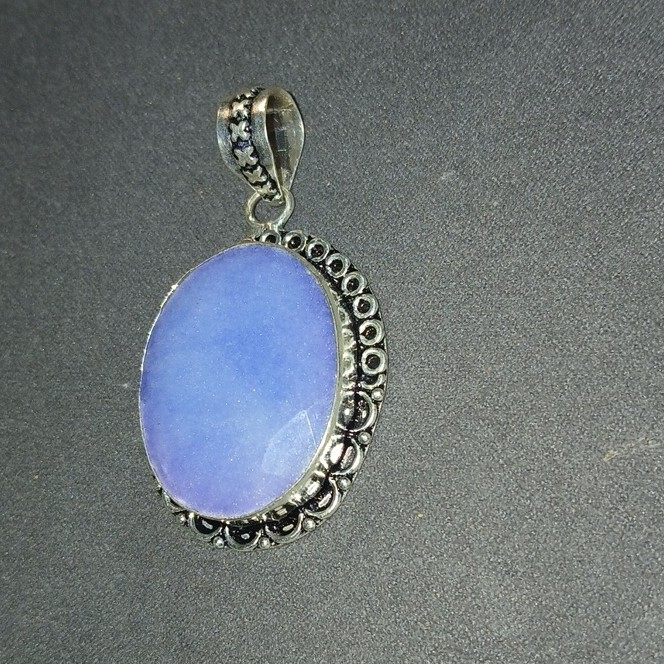 925 SS Simulated Blue Sapphire Pendant Charm Bezel Setting Handmade In India