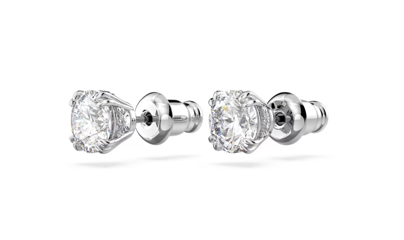 Swarovski Stilla Stud Earrings Round Cut, White, Rhodium Plated 5636712