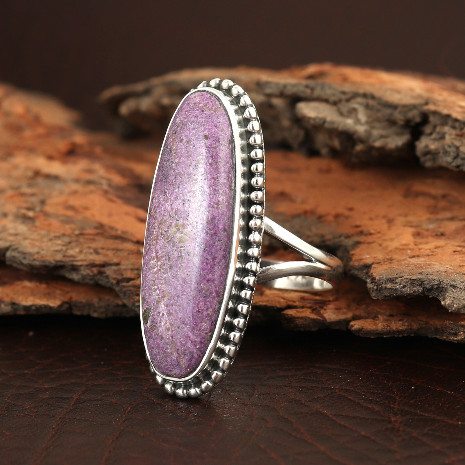 Purple Stichtite Genuine Oval Stone 925 Sterling Silver Ring All Sizes Available