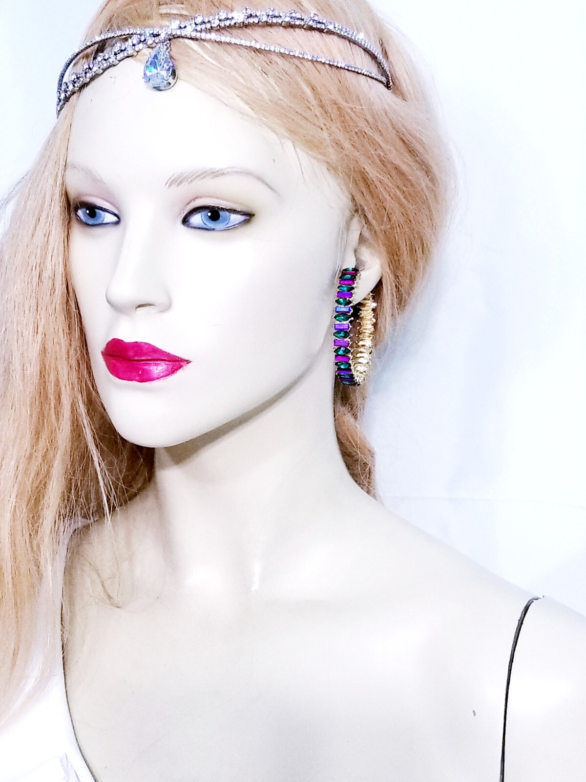 Chandelier Rhinestone Crystal Pageant Bridal Earrings Colorful Hoops 2.2 inch