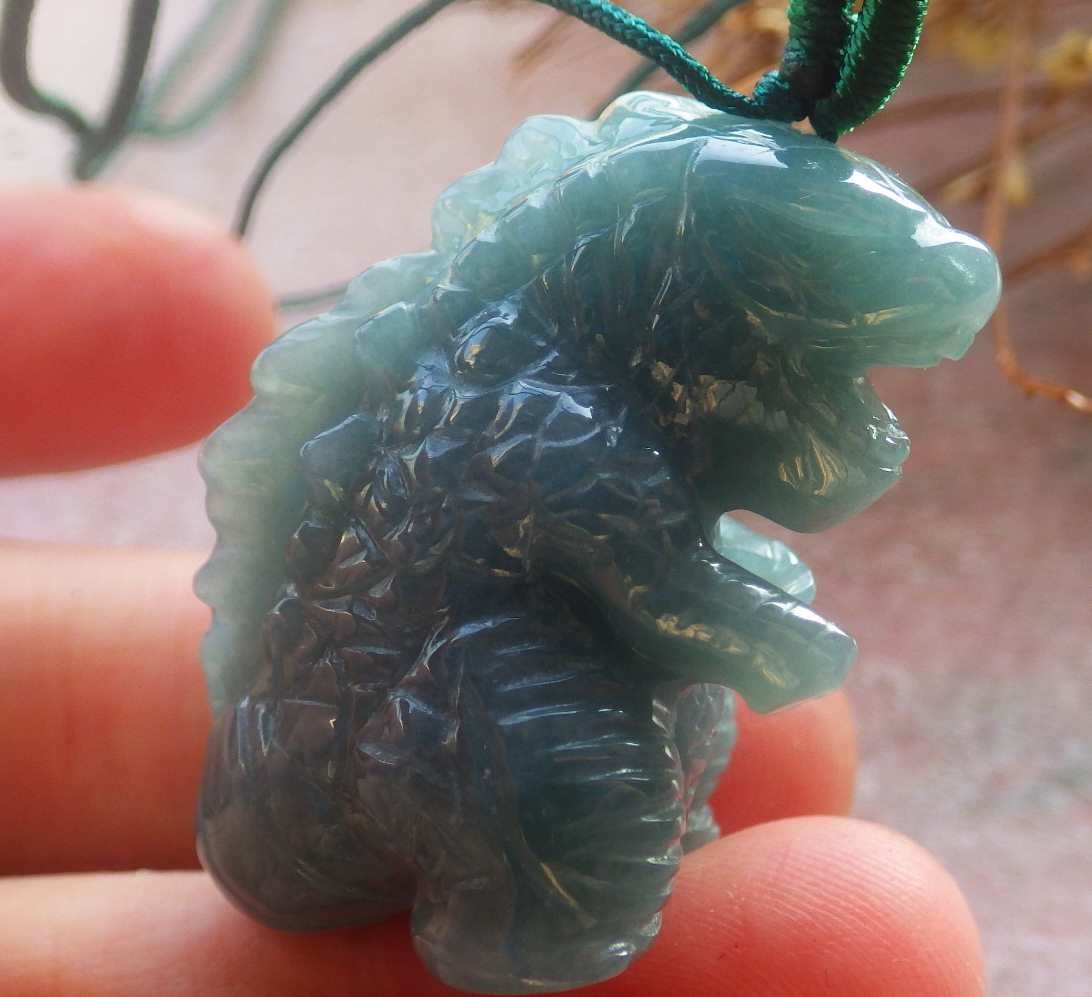 Video Certified Green 100% Natural A Jade jadeite Pendant Godzilla 哥斯拉 721011 AS