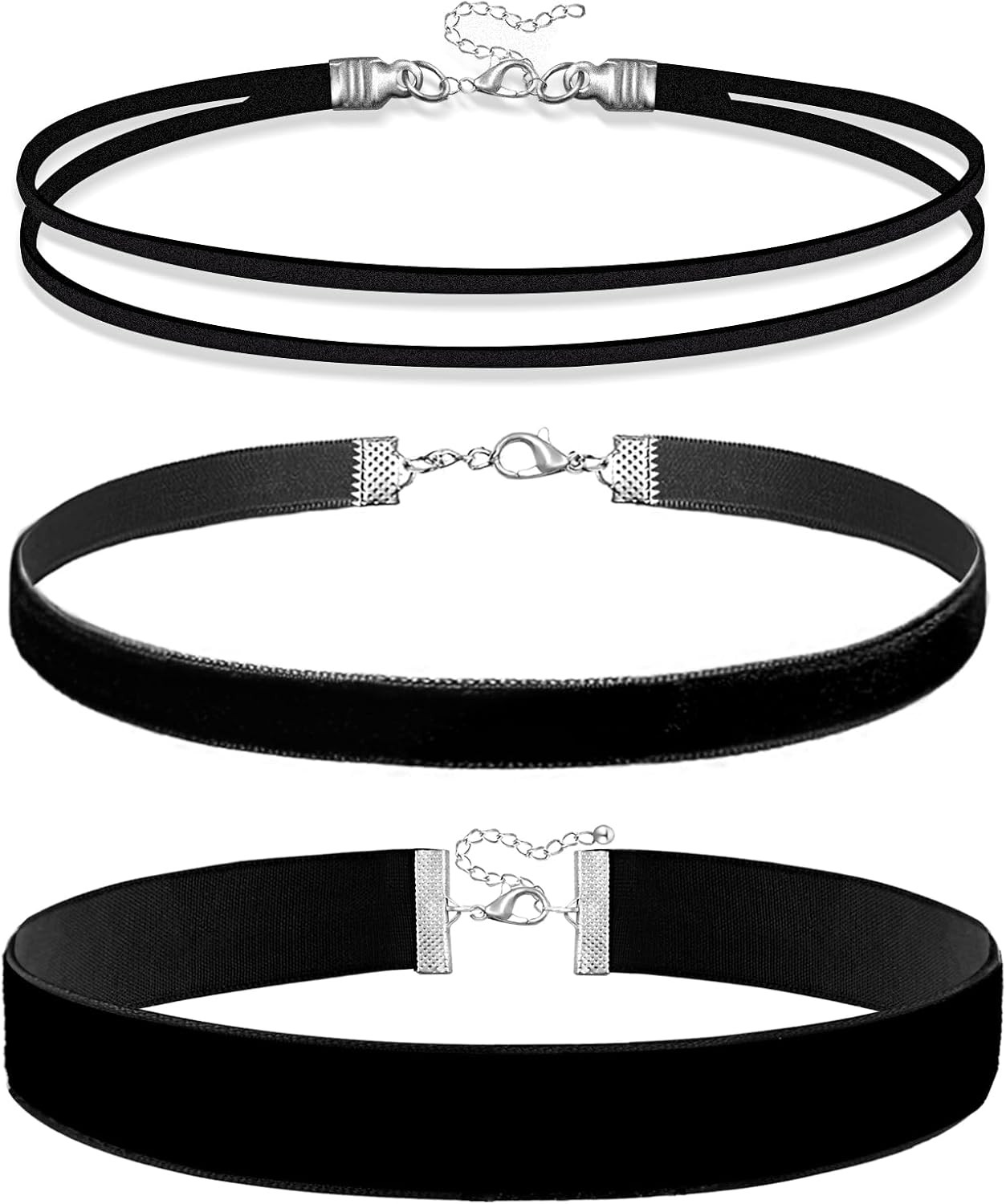 Ronglry 3Pcs Black Choker Necklace for Women Black Velvet Choker Set Layered Bla