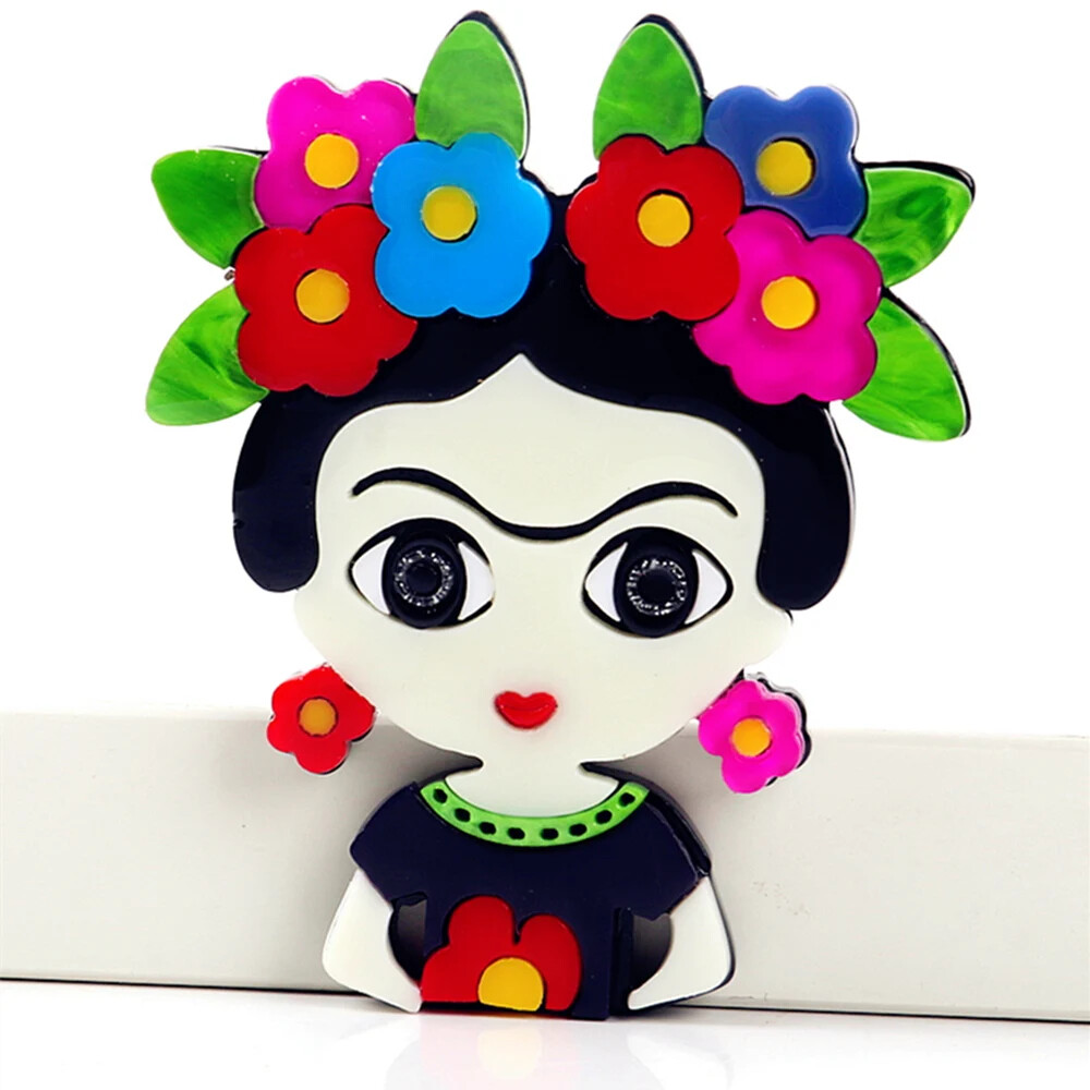 Acrylic Lady Brooches Pin Women Cartoon Flower Artist Girl Figure Badge Jewelry