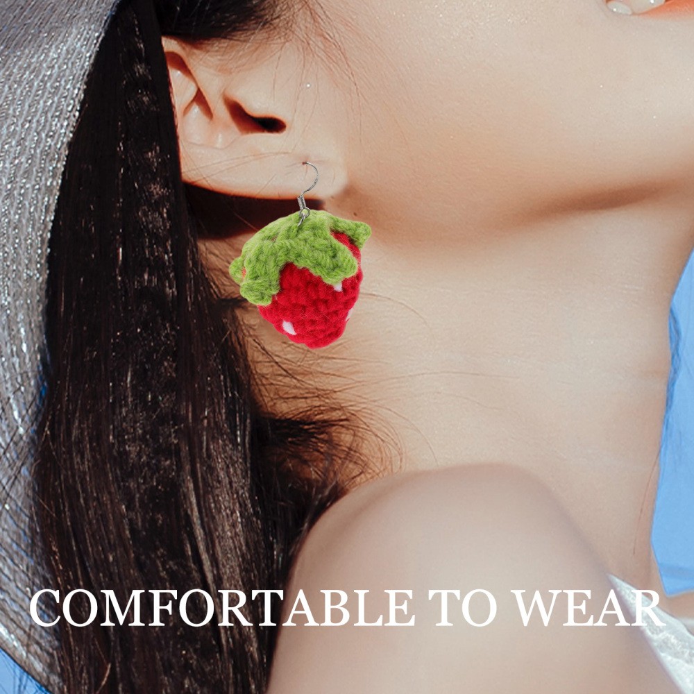 1 Pair Durable Strawberry Earrings Lightweight Red Yarn Japanese Kawaii Style