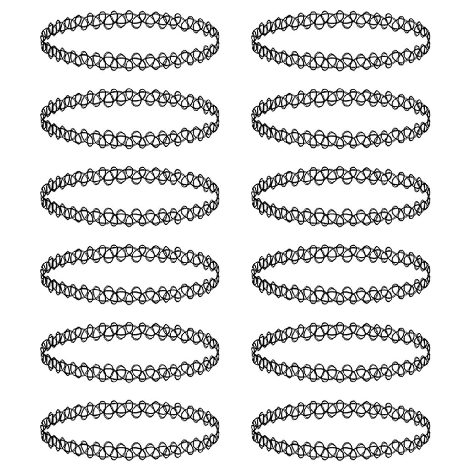 BodyJ4You 12PC Tattoo Choker Necklace – 90s Accessories Adjustable, Black