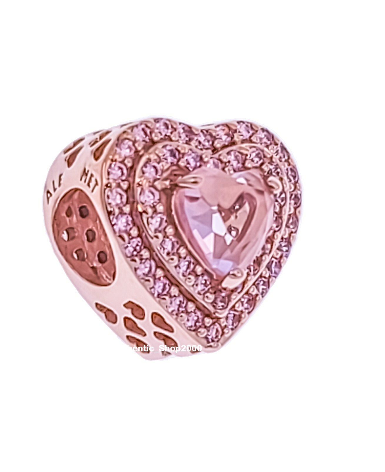 New Authentic PANDORA Rose Gold Pink Sparkling Levelled Heart Charm 789218C01
