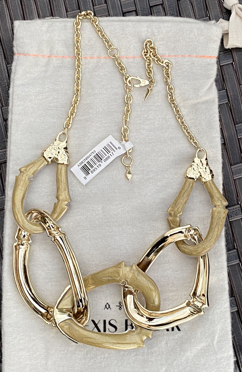 100% Authentic Alexis Bittar Large Gold/ Amber Lucite Bamboo Link Necklace $595