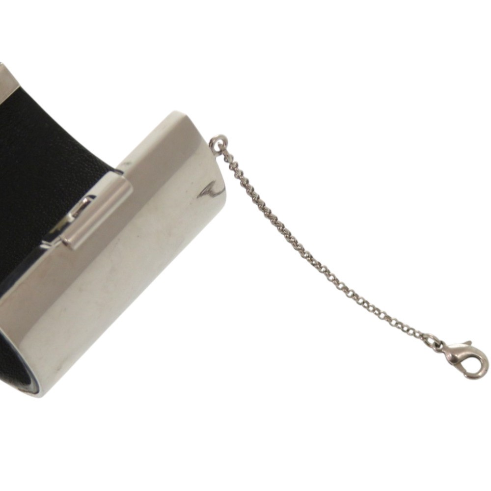 Celine Manchette Silver Tone Leather Cuff Bangle Bracelet Size M