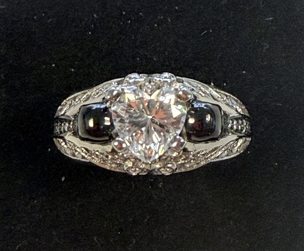 (G326) VANCARO Sterling Silver Heart CZ Black Skull Accented Band Ring 925 S:9