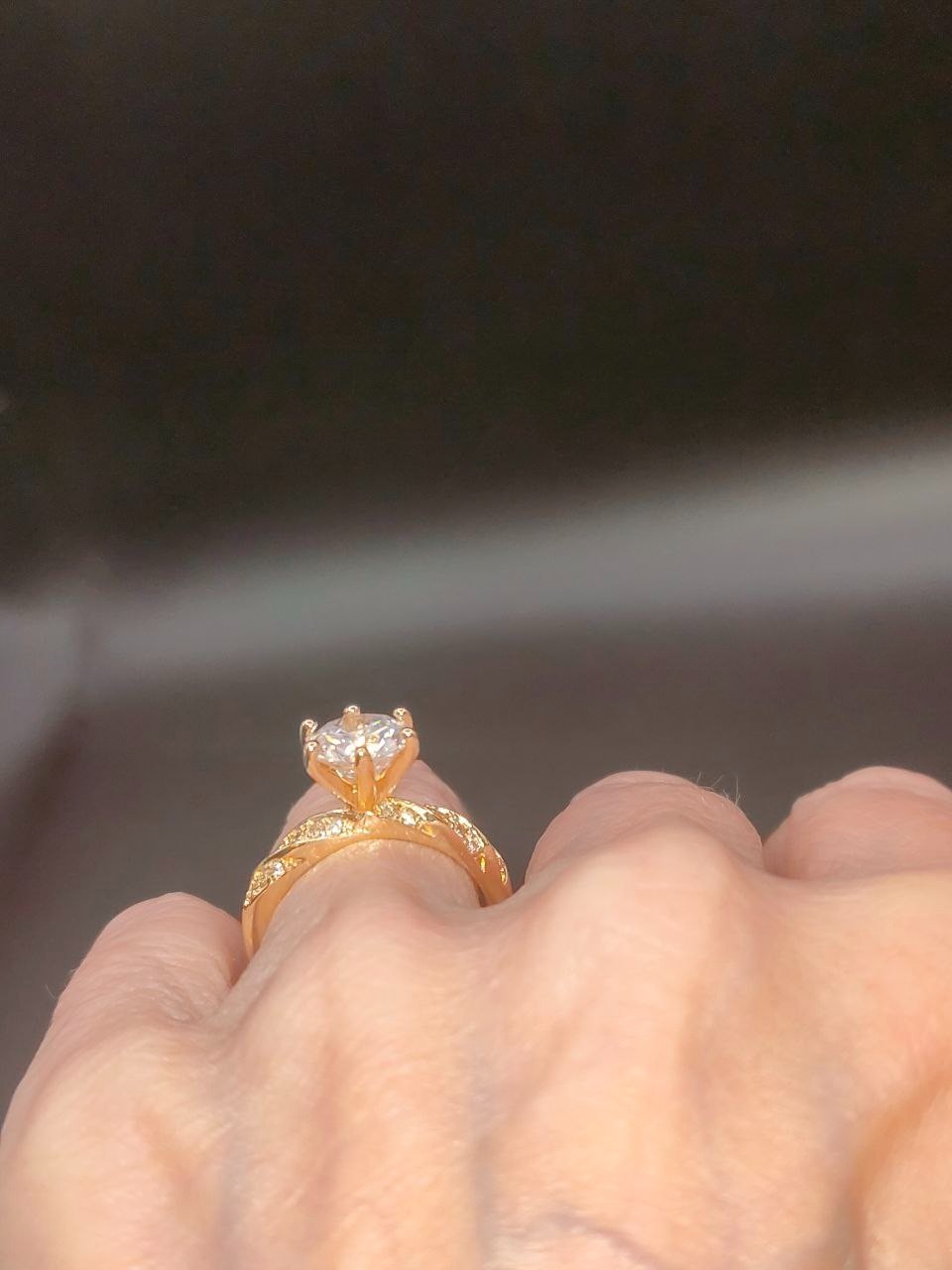 Gold Tone Cubic Zirconia Solitaire Ring Wedding Style UK O US 7 New