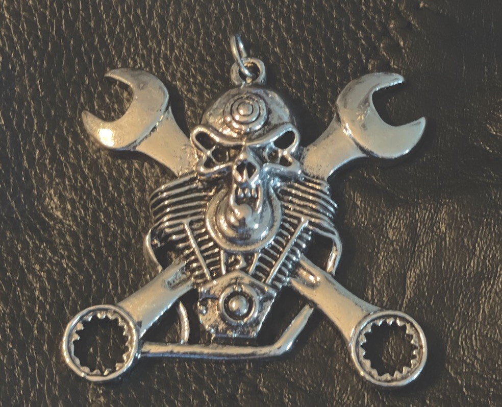 Silver-Tone Metal Skull Biker Charm Pendant, Skull Shape, No Stone, 0 Gems