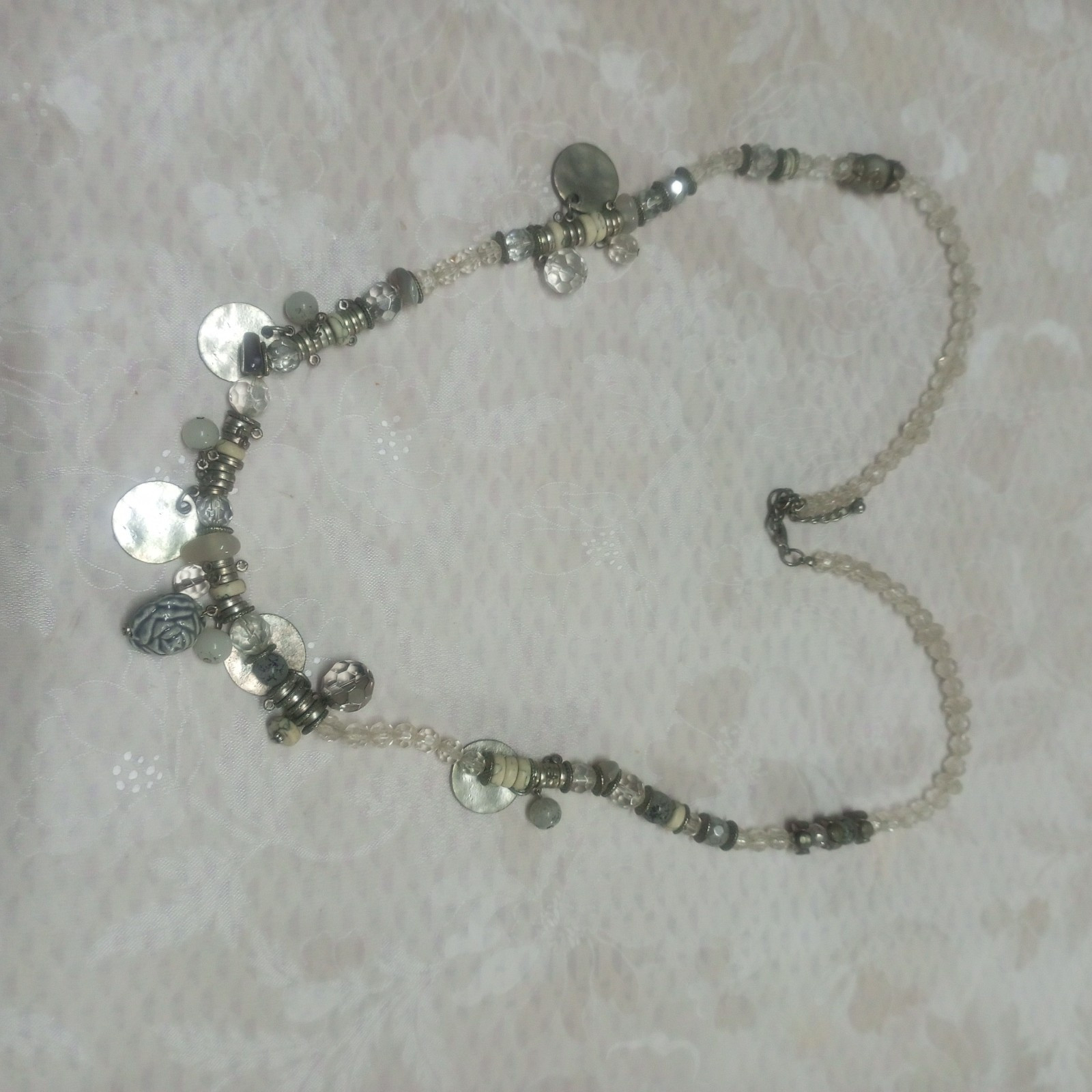 Long Heavy White Silver Beaded Necklace Women Accessories Jewelry
