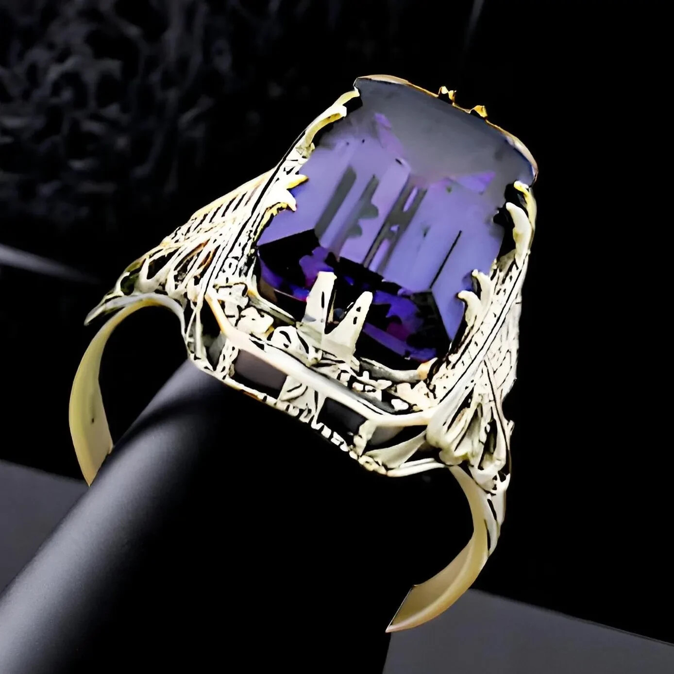 ANTIQUE STYLE 8 Ct COLOR CHANGING SIM ALEXANDRITE 925 STERLING SILVER RING #071