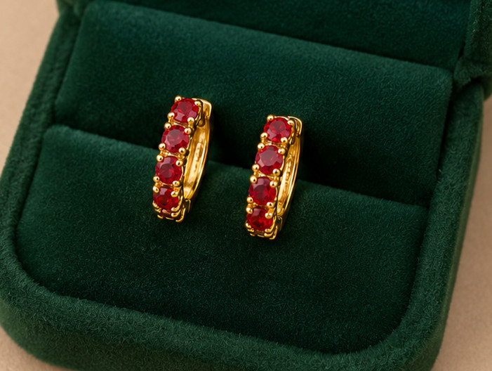 2.00Ct Round Simulated Ruby Huggie Hoop Earrings 14K Yellow Gold Plated Women
