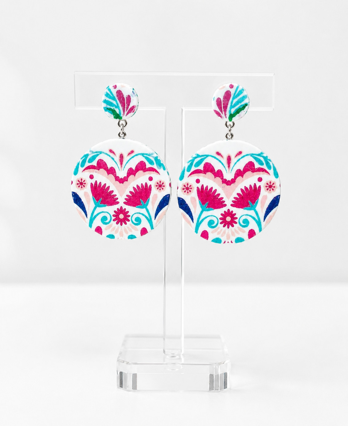 Mexican Floral Multicolor Clay Statement Earrings
