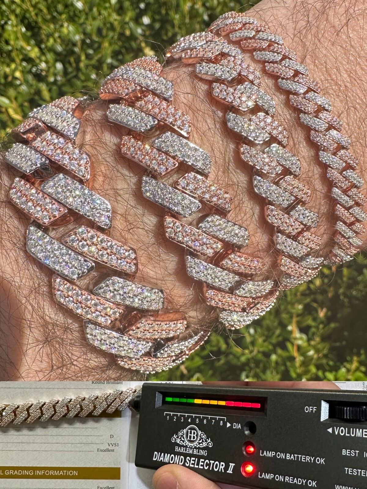 MOISSANITE Real Miami Cuban Link Prong Bracelet 14k Rose Gold Plated 925 Silver