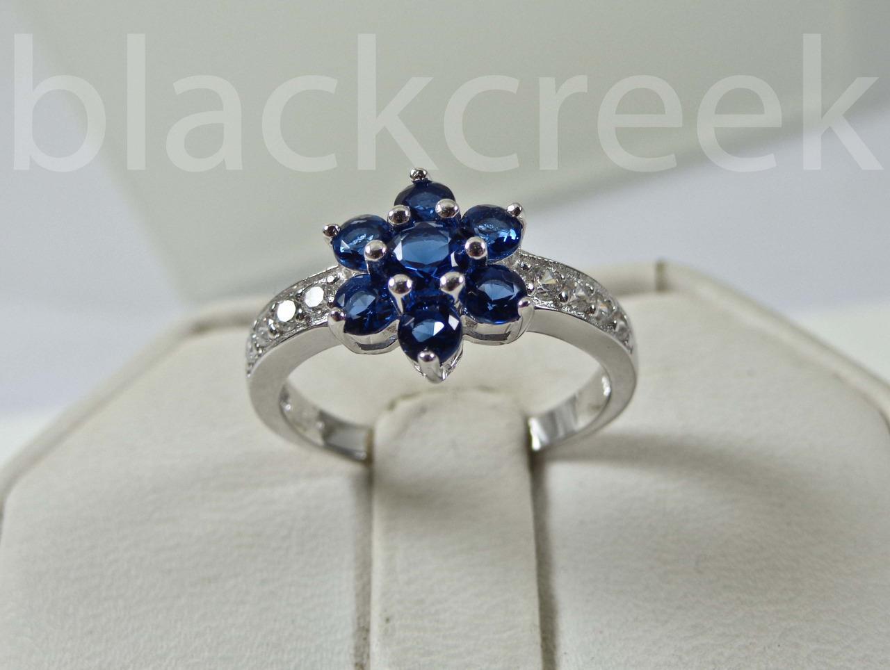 Sapphire & White CZ Sterling Silver Ring Sz 5/6.5/7/7.5/8/9/10/10.5/11