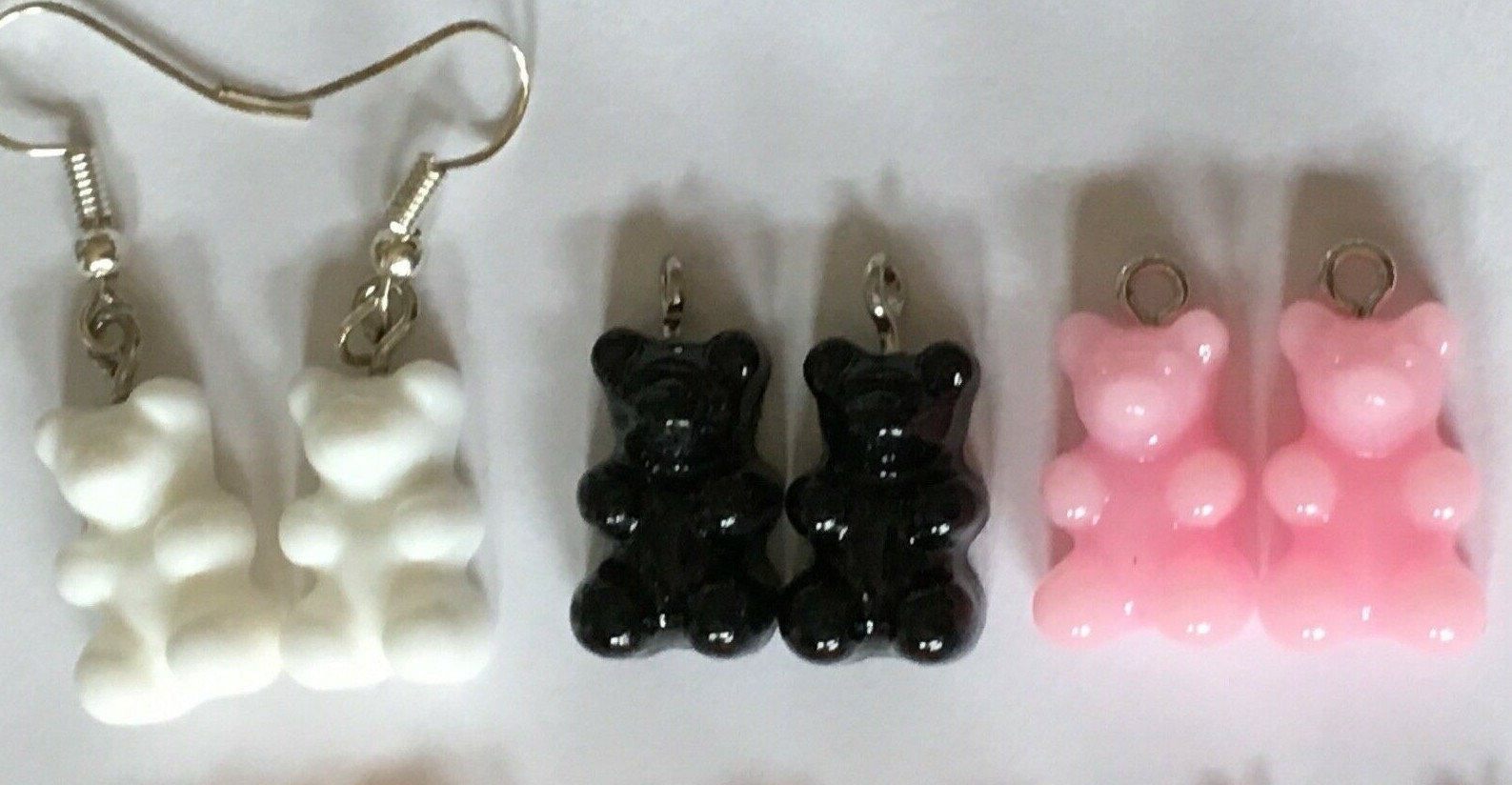 GUMMY BEAR EARRINGS FOREST HARIBU PLASTIC PINK ORANGE GREEN PURPLE BLACK 1 PAIR
