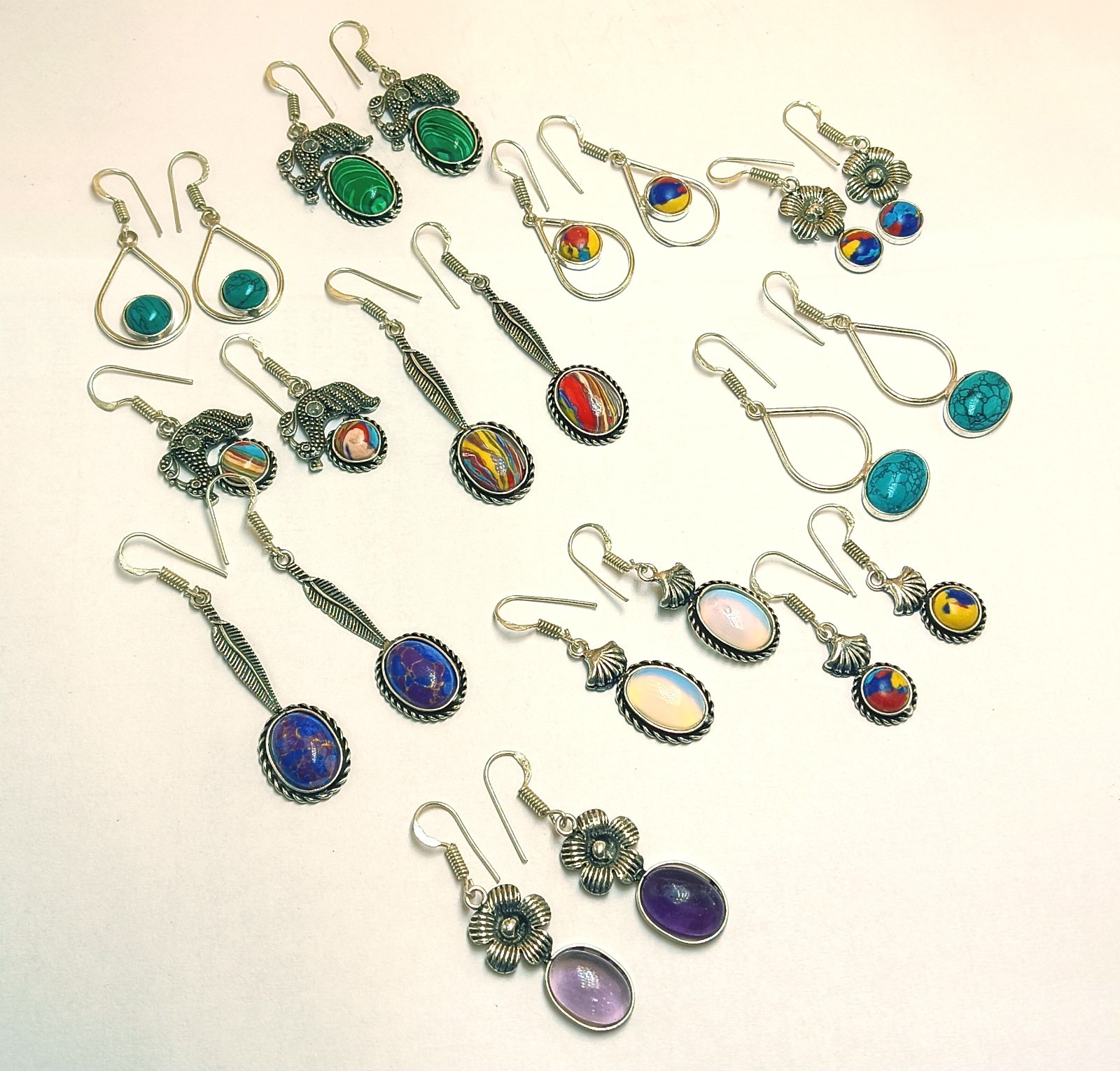 Sale Opalite & Mix Gemstone 925 Sterling Silver Plated Earrings 5pcs Lot Jewelry