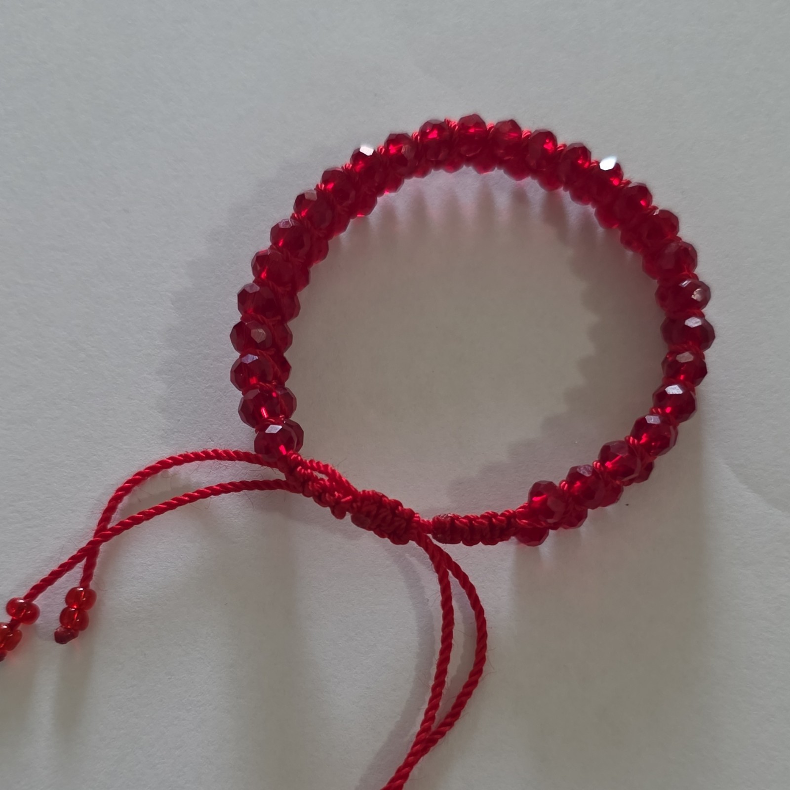 Double Red Round Crystal Beaded Cord Bracelet Adjustable Slide Closure Sizable.