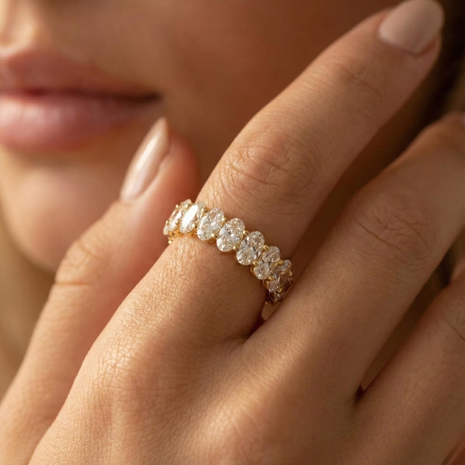 2.80 Ct Oval Simulated Diamond Full Eternity Band Ring 14k Yellow Gold Plated