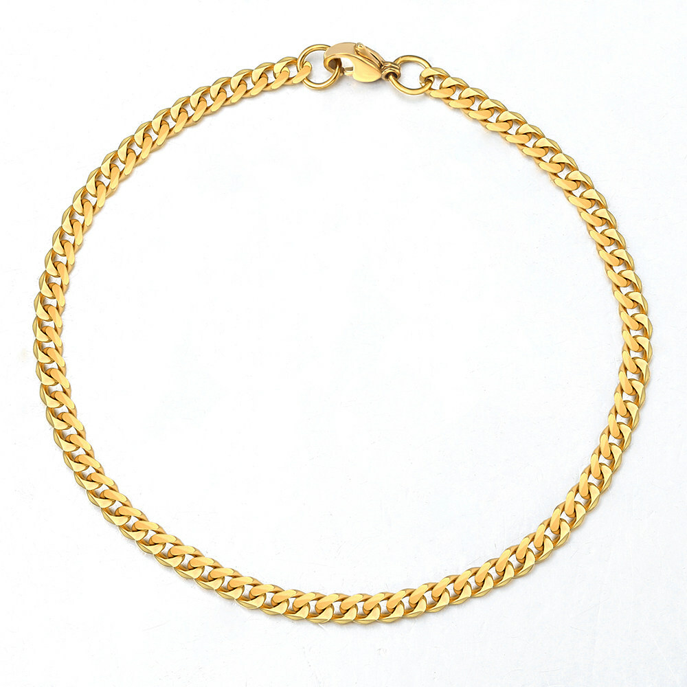 8″ Yellow Gold Plated Stainless Steel Curb Cuban Chain Bracelet for 7-7.5″ Wrist