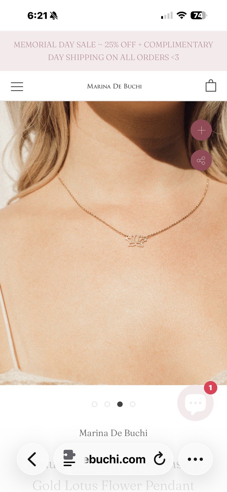 Marina De Buchi Lumiella Gold Lotus Flower Charm Necklace Cable Chain 15-20″