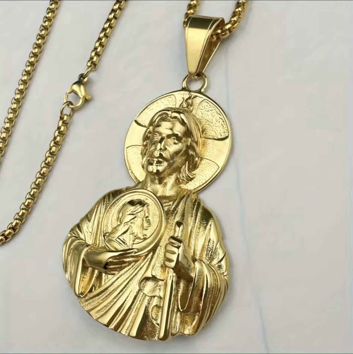 14k Gold Plated Jesus Pendant 60x38mm with 23” Chain