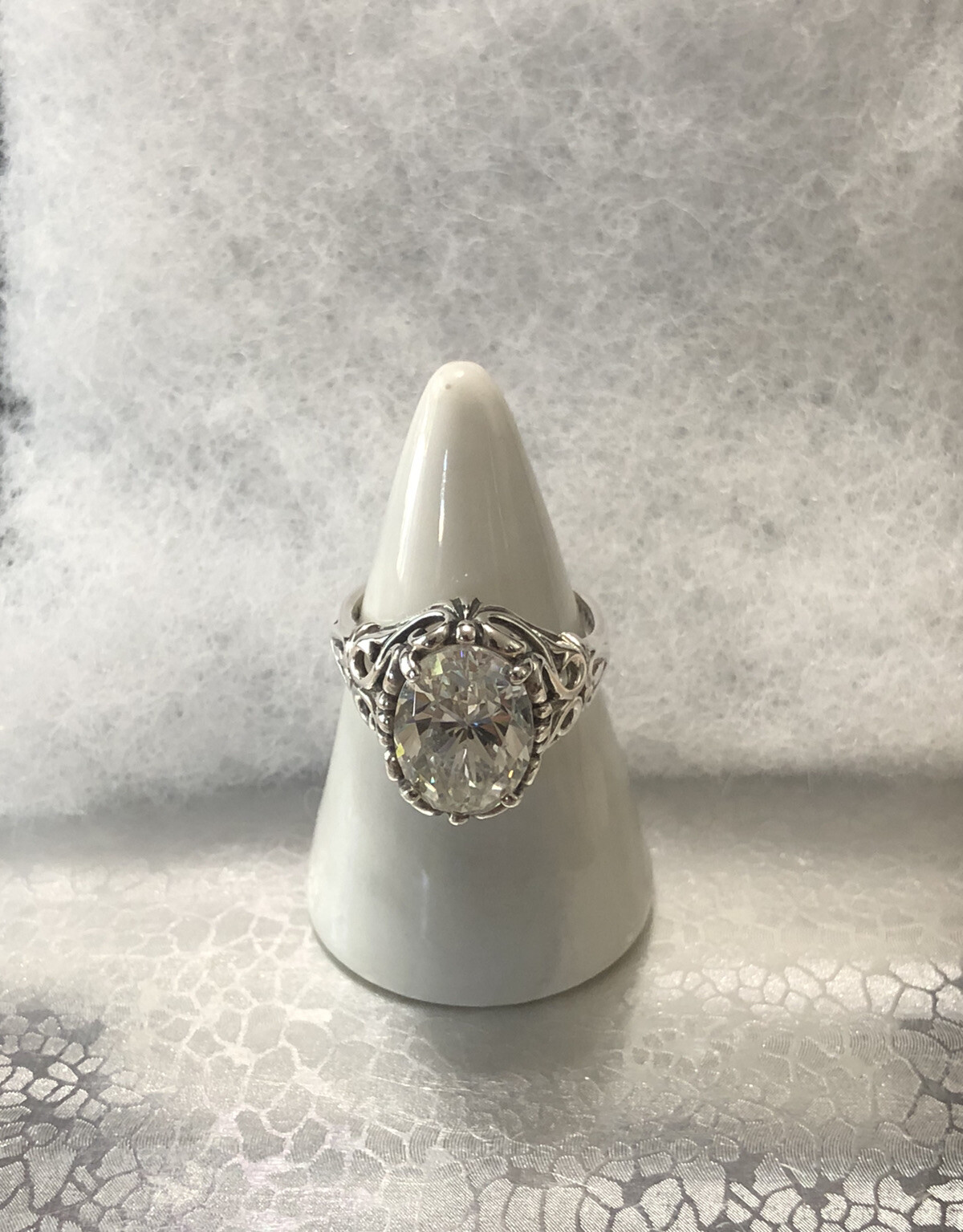 KABANA 925 STERLING SILVER LARGE ORNATE DIAMONIQUE CZ RING 8.5 – 8.75 STUNNER