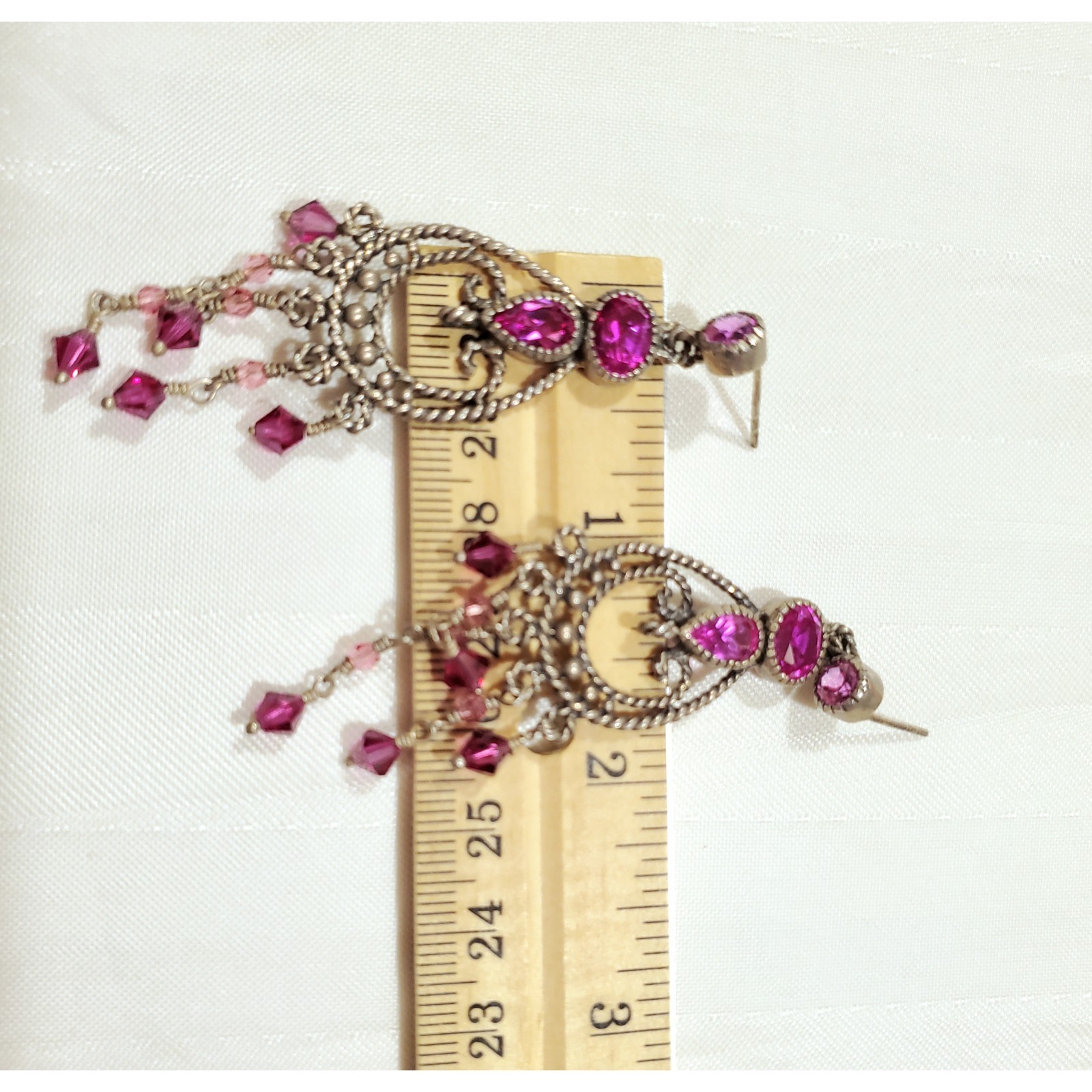 Pink Chandelier Dangle Drop Crystals Beads Earrings Beautiful Bollywood Style