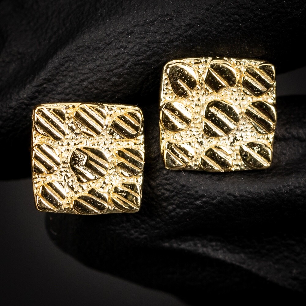 Retro Square 14K Yellow Gold Plated 925 Sterling Silver Nugget Earrings