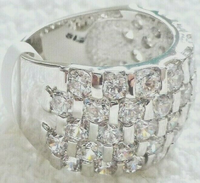 Band Dome Ring Rhodium Plated- 8.8ctw Stacked Round SPARKLY CZ’s-NWT