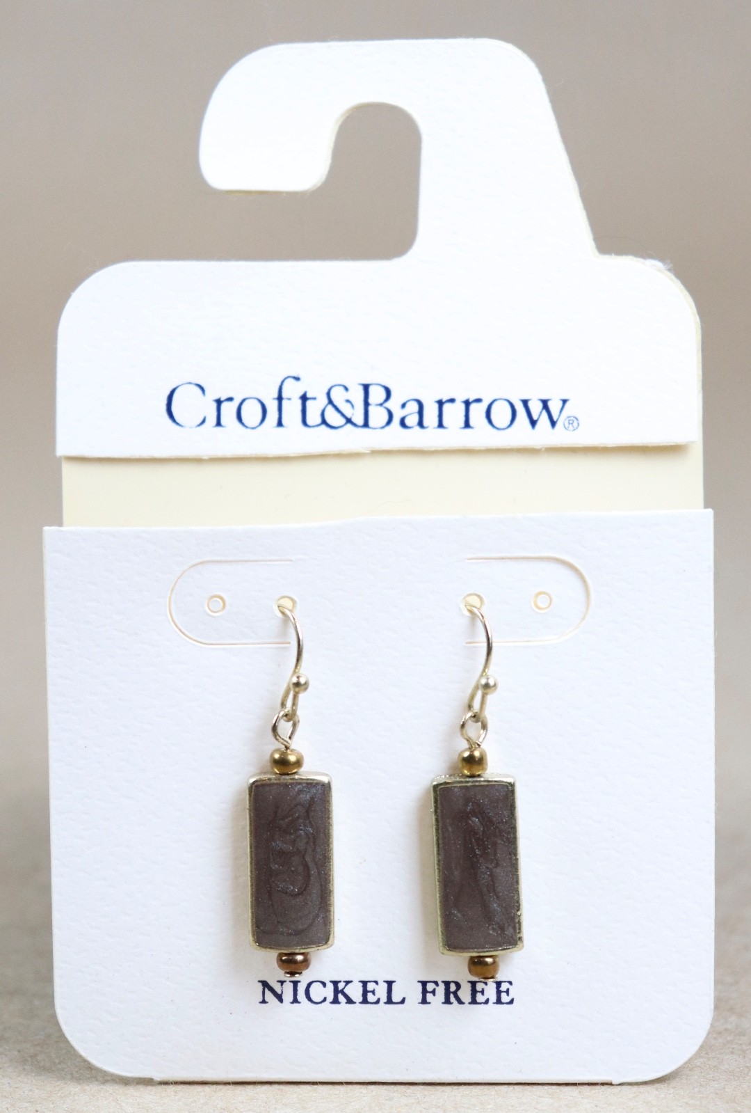 Croft & Barrow Brown Rectangle Drop Earrings Gold Tone Nickel Free Dangle New