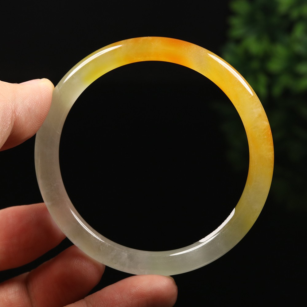 58mm White Brown Green Icy Jadeite Jade Bangle Bracelet Burma Jade A-13779
