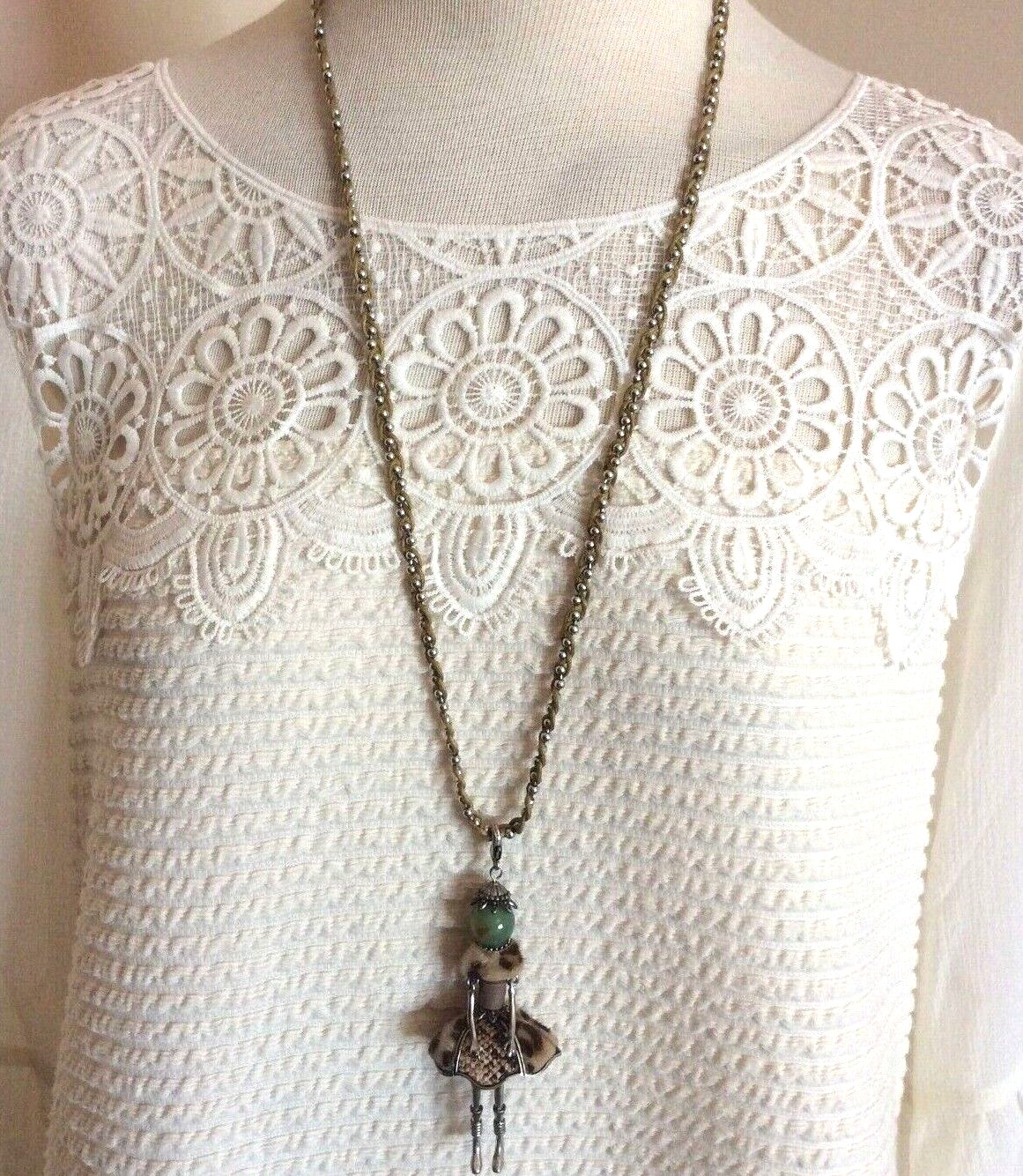 Novelty Marble Head Doll Necklace Pendant Dancing Animal Print Fun Fashionista