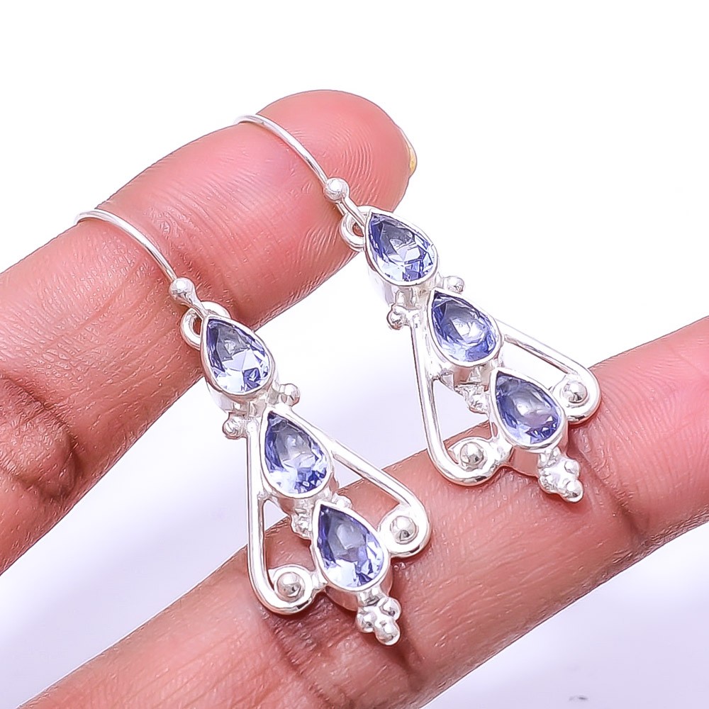 Iolite Multi Collet 925 Sterling Silver Earring 1.95″ E803352, Christmas Gift