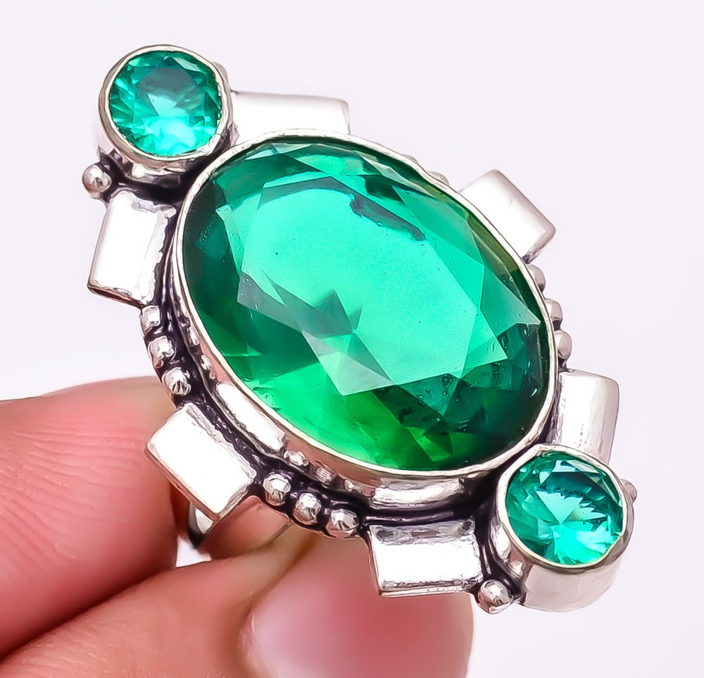 Tsavorite Quartz Gemstone 925 Silver Plated Jewelry Ring s.6.5 S2694