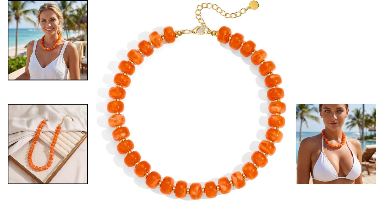 Unique Orange Chunky Bead Necklace with Extender Clasp – Chic Gift Idea