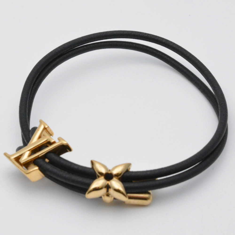 LOUIS VUITTON M8142Z Bracelet Bloom Gold Black Leather Maximum 19.5cm DDU