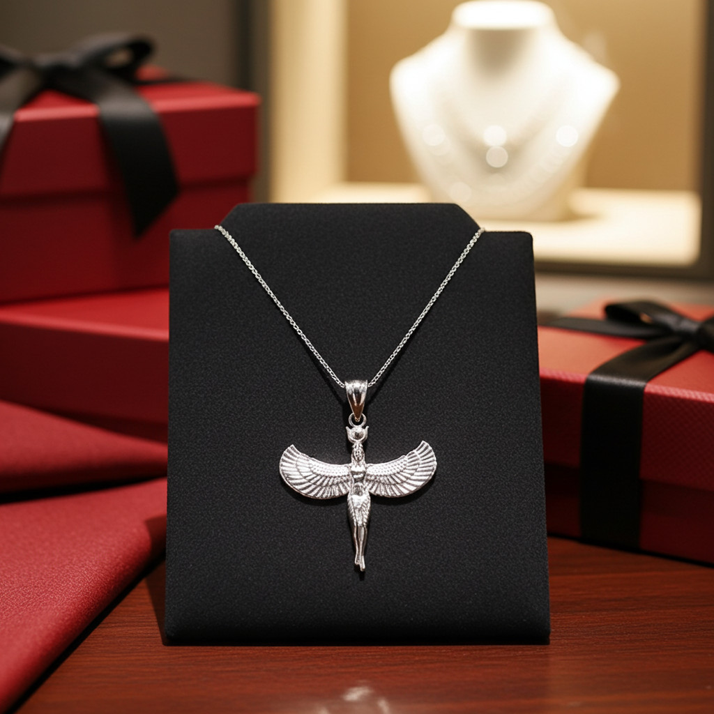 Sterling Silver Isis Egyptian Goddess Pendant Necklace