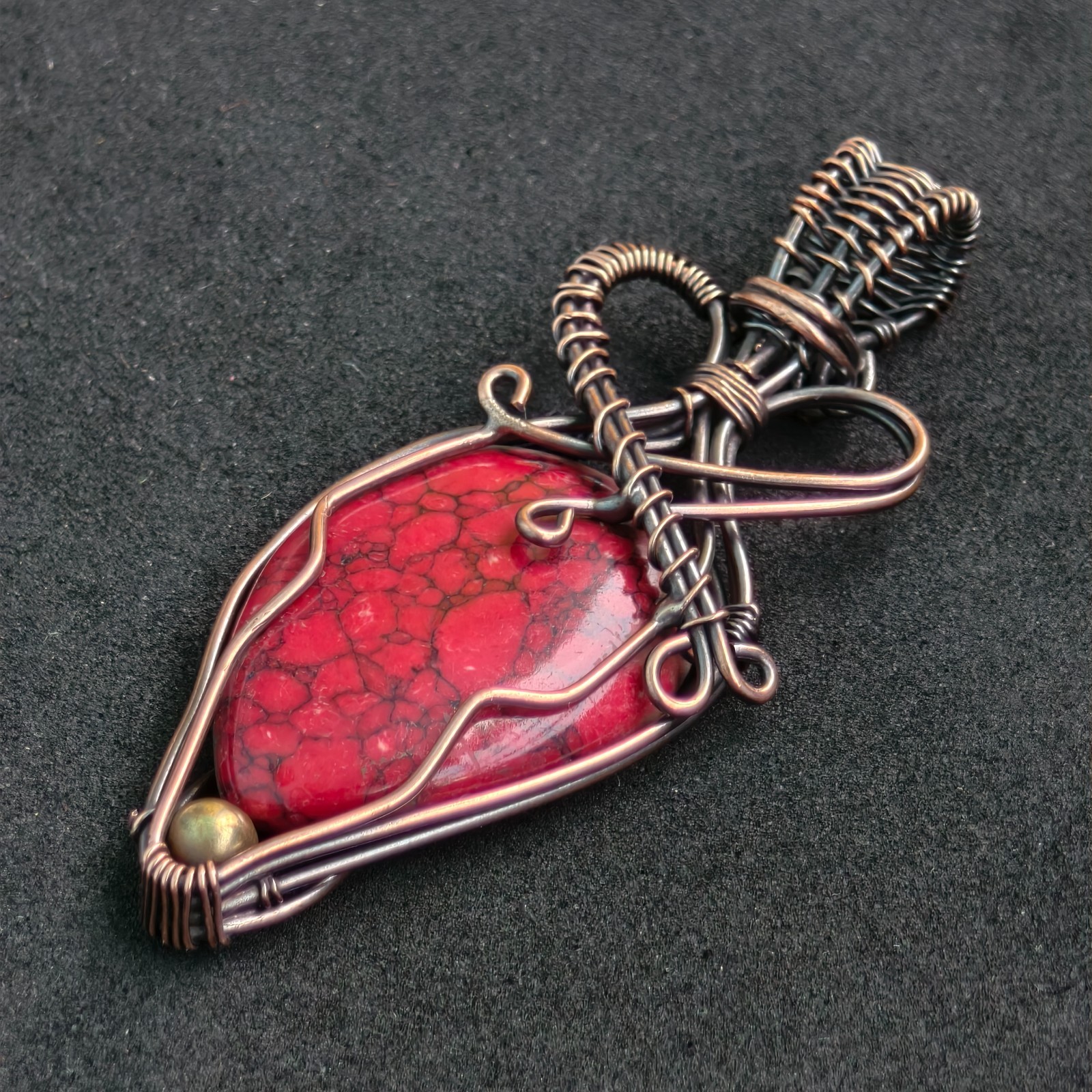 Copper Wire Wrapped Red Turquoise Pendant, Handmade Gemstone Necklace Pendant