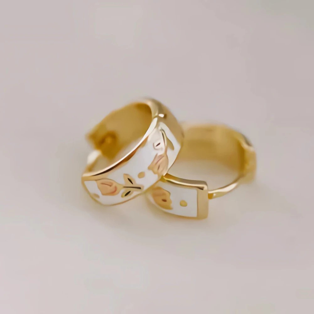 Metal Enamel Hoop Earrings Women Tulip Floral Tea Cup Spring Summer Jewelry