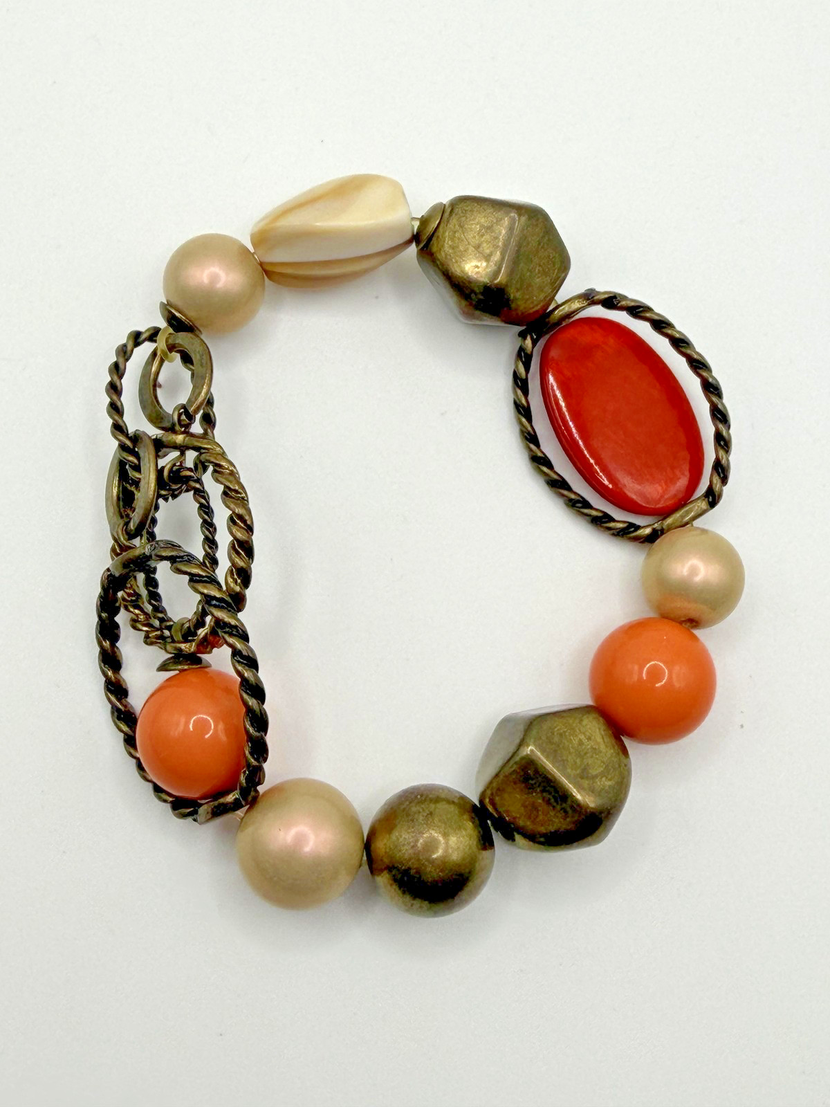 MULTICOLOR BEADED CHAIN BRACELET WOMENS PLASTIC RESIN BOHO STATEMENT JEWELRY