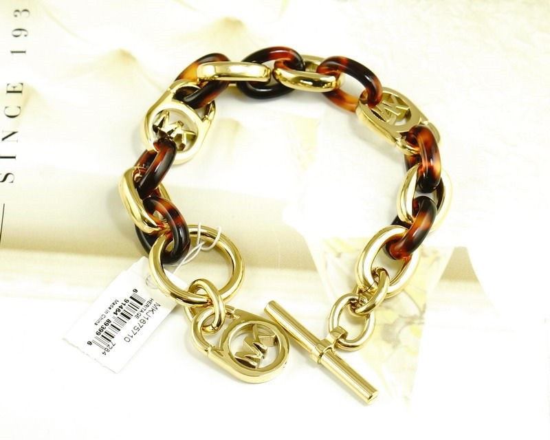 NWDF Michael Kors Toggle Link Chain Bracelet $125 Gold Tone Tortoise